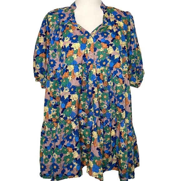 Flowers by Zoe Dresses & Skirts - By Together Babydoll Dress Blue Floral Tiered Cotton Western Boho Cottage Small
